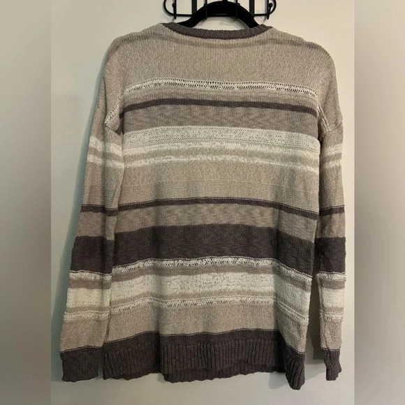 Max Studio Womens Long Sleeve Gray White Striped Sweater Cotton Blend Size Small - Picture 2 of 5